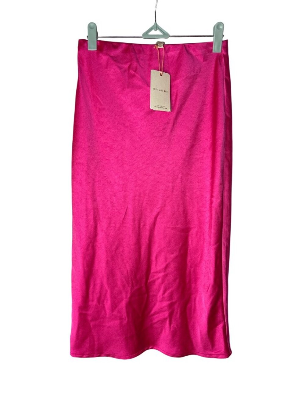 Skies Are Blue Bright Pink Satin Midi Pencil Skirt Size XS Elastic Waist New